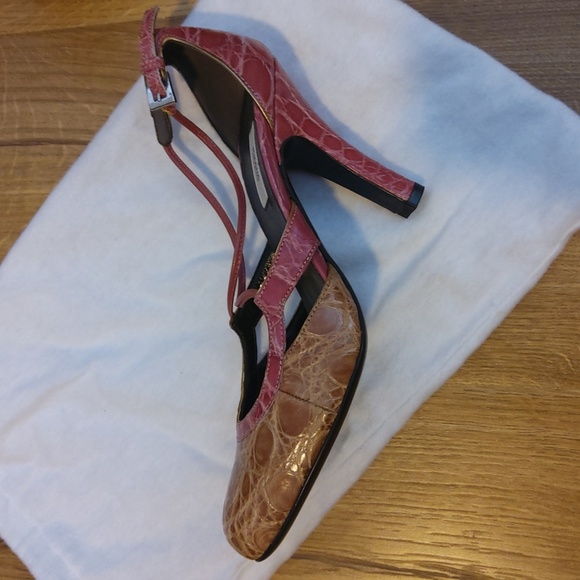 PRADA Crocodile Closed Toe Carmel & Mauve Heels - Picture 2 of 10